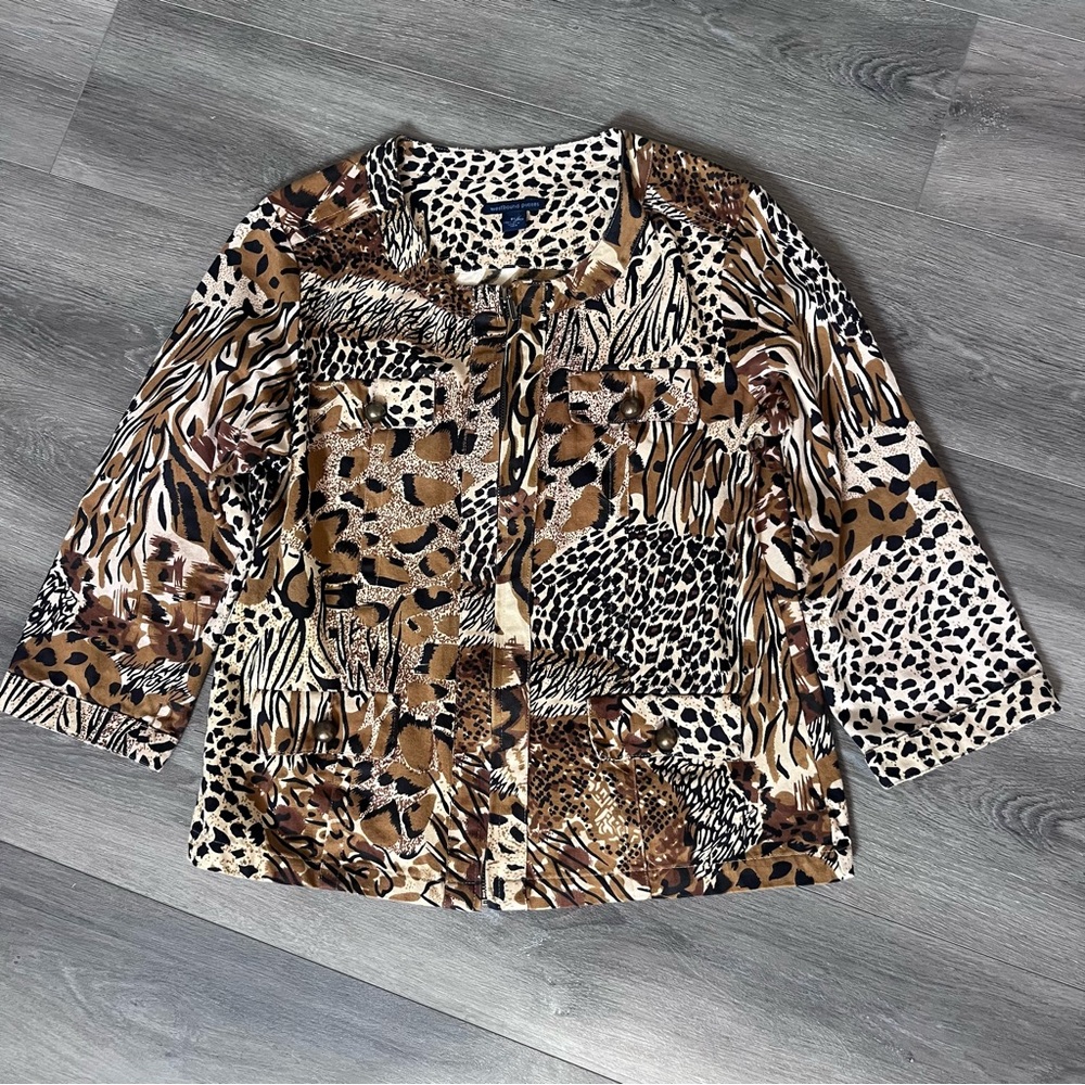 Animal Print Jacket Women’s Zip Up Jacket Size Petite Large Westbound Petites